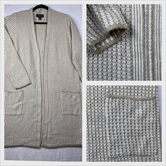 Fortune + Ivy Soft Chunky Longline Open Front Cardigan Knitted Beige/Cream Sz L - Picture 7 of 10
